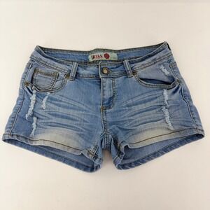1st Kiss Womens Distressed Denim Shorts Light Wash Low Rise Size 11